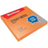 Berlingo Самоклеящийся блок "Ultra Sticky", 75x75 мм, 80 листов, в клетку, оранжевый неон