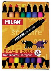 Milan Фломастеры. Maxi Bi-Colour, большие, двусторонние, 16 цветов, 8 штук