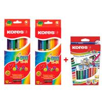 Kores Набор канцелярских принадлежностей "№8": карандаши цветные, 24 цвета, 2 упаковки + фломастеры "Kores", 10 цветов