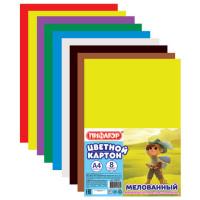 ПИФАГОР Цветной картон мелованный "Мушкетер", А4, 8 листов, 8 цветов
