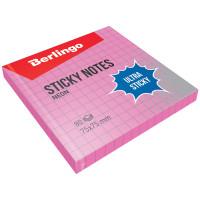 Berlingo Самоклеящийся блок "Ultra Sticky", 75x75 мм, 80 листов, в клетку, розовый неон