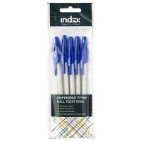 Index Набор шариковых ручек, непрозрачный трехгранный корпус, синие масляные чернила, 0,7 мм, 5 штук