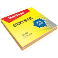 Berlingo Самоклеящийся блок "Ultra Sticky", 75x75 мм, 100 листов, 4 неоновых цвета