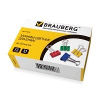 BRAUBERG Зажимы для бумаг "Brauberg", 12 штук, 51 мм, на 230 листов, цветные