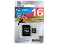 Карта памяти Micro SDHC 16GB Class 6 Silicon Power SP016GBSTH006V10-SP + адаптер SD