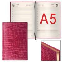 BRAUBERG Ежедневник полудатированный "Alligator", А5, 192 листа, цвет обложки красный