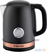 BRAYER 1005BR-BK Чайник электрический  BRAYER. 2150Вт.1,7 л, STRIX, сталь окраш, термометр, черн.