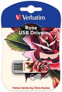 Verbatim 16gb store n go mini tattoo rose 49885 usb2.0 белый