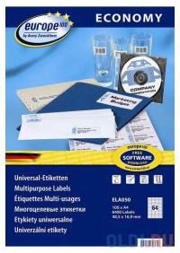 EUROPE100 Этикетки ELA050-100 ELA050 A4 48.5x16.9мм 64шт на листе/70г/м2/100л./белый матовое самоклей. универсальная