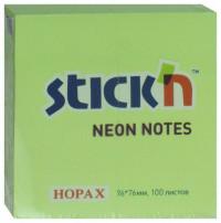 Hopax Блок для записей самоклеящийся, 100 листов, 76x76 мм, цвет неоновый зеленый
