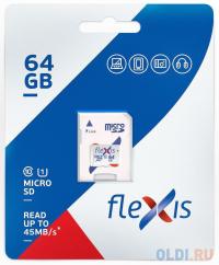 Flexis Карта памяти microSDXC 64GB Cl10 U1, c адаптером, Flexis