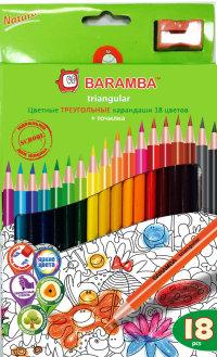 BARAMBA Карандаши цветные, треугольные, 18 цветов