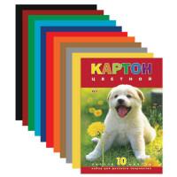 Hatber Цветной картон мелованный "Белый щенок", А4, 10 цветов