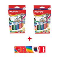 Kores Набор канцелярских принадлежностей "№6": фломастеры "Korellos", 10 цветов, 2 упаковки + карандаши цветные трехгранные "Kores", 6 цветов