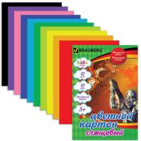 BRAUBERG Цветной мелованный картон "Сила дракона", А4, 12 цветов, 200 г/м2