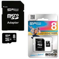 Silicon Power Карта памяти micro SDHC, 8GB, (class10) с адаптером