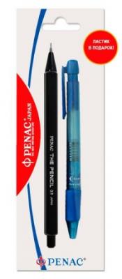Penac Карандаши механические "The Pencil", 0,9 мм, черный + ластик-карандаш голубой