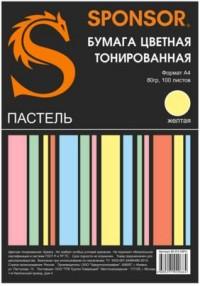 Sponsor Бумага цветная тонированная, А4, 80 г/м2, 100 листов, желтая пастель