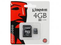 Карта памяти Micro SDHC 4GB Class 4 Kingston SDC4/4GB + адаптер SD