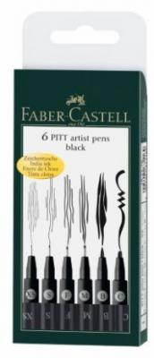 Faber-Castell Ручки капиллярные &quot;Pitt Artist Pen&quot;, 6 штук, цвет черный (M, F, S, XS, B, C)