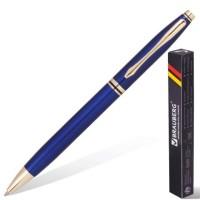 BRAUBERG Ручка шариковая бизнес-класса "De luxe Blue", синий корпус, золотистые детали, 1 мм, синяя