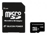 Silicon Power Карта памяти Micro SDHC 4Gb Class 4 Silicon Power+ 1 Adapter SP004GBSTH004V10-SP