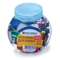 BRAUBERG Зажимы для бумаг "Brauberg", 19 мм - 15 штук, 25 мм - 10 штук, цвет металлик ассорти