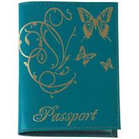 OfficeSpace Обложка для паспорта "OfficeSpace", кожа (тип 2), бирюза, тиснение золото "бабочки"