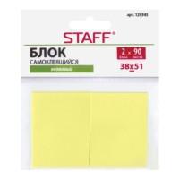 Staff Блок самоклеящийся (стикеры), 38х51 мм, 2 блока по 90 листов, цвет неоновый желтый