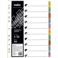 Index Разделитель картонный, цифровой 1-10, А4, цветной