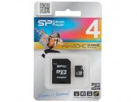 Карта памяти Micro SDHC 4Gb Class 6 Silicon Power SP004GBSTH006V10-SP + адаптер SD