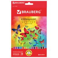 BRAUBERG Карандаши цветные "Бабочки", 18 цветов, трехгранные, корпус с полосками