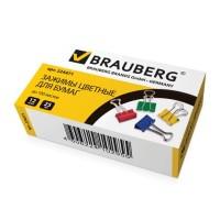 BRAUBERG Зажимы для бумаг &quot;Brauberg&quot;, 12 штук, 25 мм, на 100 листов, цветные
