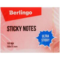 Berlingo Блок бумаги &quot;Ultra Sticky&quot;, 100x75 мм, 100 листов, пастель, розовый