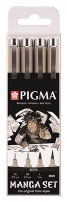 Sakura Набор капиллярных ручек "Pigma Manga", 4 штуки (0,25 мм, 0,45 мм, 1 мм), сепия