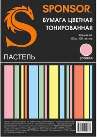 Sponsor Бумага цветная тонированная, А4, 80 г/м2, 100 листов, розовая пастель