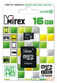 Mirex Флеш карта microSD 16GB microSDHC Class 10 (SD адаптер)
