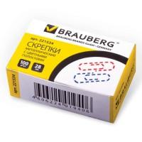 BRAUBERG Скрепки "Brauberg", 28 мм, с цветными полосками, 100 штук