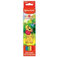 BRAUBERG Карандаши цветные "My lovely dogs", 6 цветов, заточенные