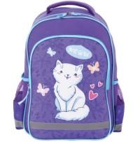 ПИФАГОР Рюкзак для начальной школы &quot;School. White Cat&quot;, 38х28х14 см, цвет фиолетовый, голубой