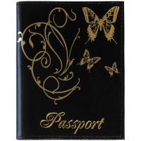 OfficeSpace Обложка для паспорта "OfficeSpace", кожа (тип 2), черная, тиснение золото "бабочки"