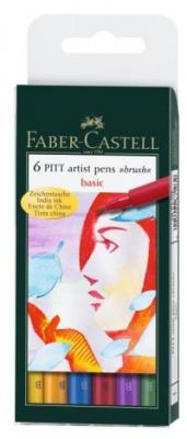 Faber-Castell Ручки капиллярные "Pitt Artist Pen", 6 штук, набор типов, основные цвета