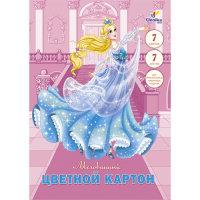 Канц-Эксмо Цветной мелованный картон "Принцесса в голубом платье", 7 листов, 7 цветов