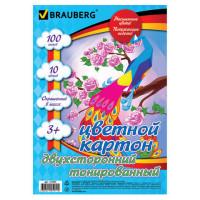 BRAUBERG Цветной картон "Brauberg", А4, тонированный в массе, 100 листов, 10 цветов, 220 г/м2