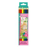 School Карандаши цветные "Милые котята", шестигранные, 6 цветов