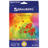 BRAUBERG Карандаши цветные "Цветы", 18 цветов, трехгранные, лакированное дерево