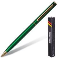 BRAUBERG Ручка шариковая бизнес-класса "Slim Green", зеленый корпус, золотистые детали, 1 мм, синяя