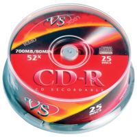VS Диски CD-R VS, 700Mb, 52x, Cake Box, с поверхностью для печати, VSCDRIPCB2501, 25 штук