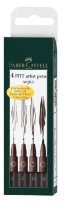 Faber-Castell Ручки капиллярные "Pitt Artist Pen", 4 штуки, цвет сепии