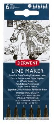 Derwent Набор капиллярных ручек "Line Maker", 6 штук, черный